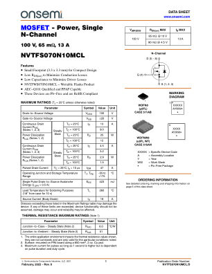 NVTFS070N10MCL 数据手册首页