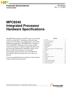 MPC8540EC 数据手册首页