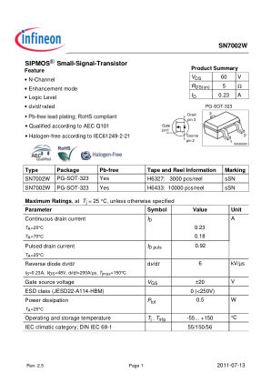 SN7002W 数据手册首页