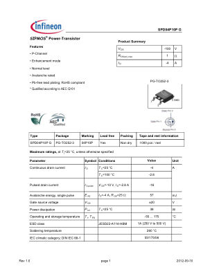 SPD04P10P-G 数据手册首页