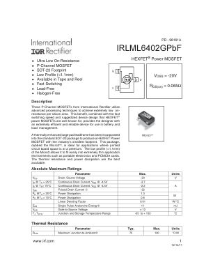 IRLML6402GPBF 数据手册首页