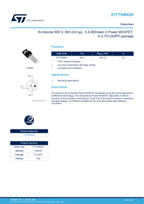 STF7NM60N 数据手册首页