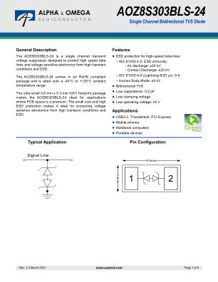 AOZ8S303BLS-24 datasheet cover page