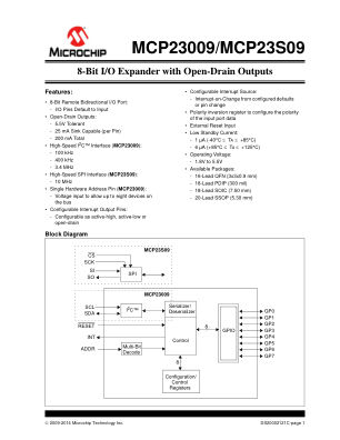MCP23S09-E 数据手册首页