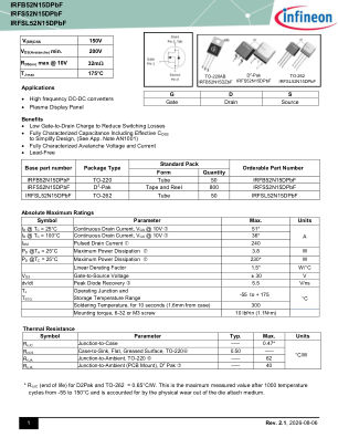 IRFS52N15DPBF datasheet cover page