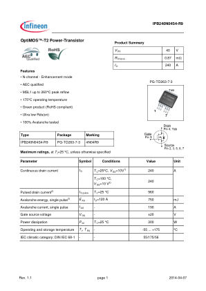IPB240N04S4-R9 数据手册首页