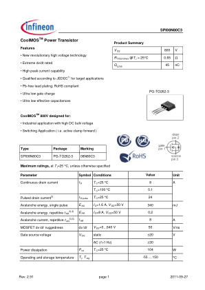 SPI08N80C3 数据手册首页