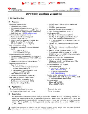 MSP430FR2433 datasheet cover page