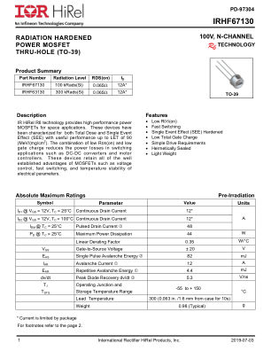 IRHF67130 datasheet cover page