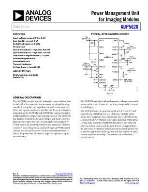 ADP5020 数据手册首页