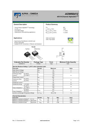 AOW66412 datasheet cover page