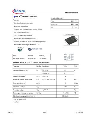 BSC22DN20NS3-G 数据手册首页