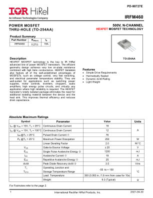 IRFM460 datasheet cover page
