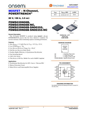 FDMS039N08B datasheet cover page