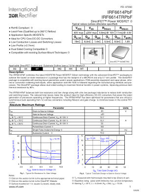 IRF6614 datasheet cover page
