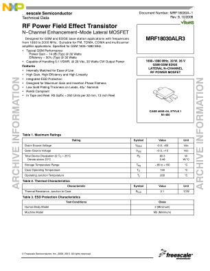MRF18030A-1 datasheet cover page