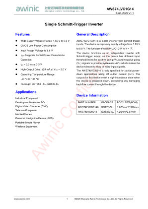 AWS74LVC1G14 datasheet cover page