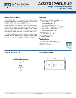 AOZ8S204BLS-30 datasheet cover page