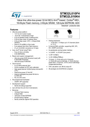 STM32L010F4 数据手册首页