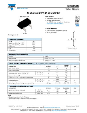 SI2302CDS 数据手册首页