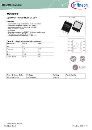 BSC015NE2LS5I 数据手册首页