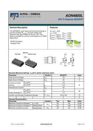 AON4805L datasheet cover page