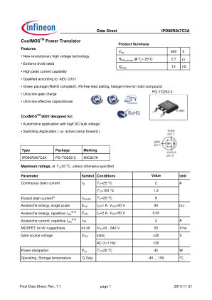 IPD80R2K7C3A datasheet cover page