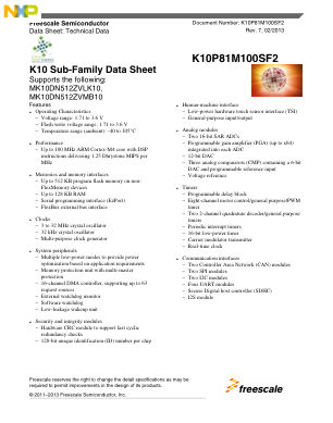 K10P81M100SF2 数据手册首页