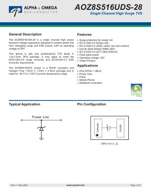AOZ8S516UDS-28 datasheet cover page