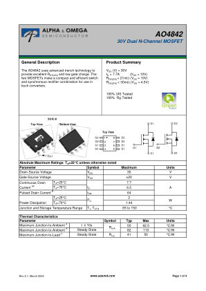 AO4842 datasheet cover page
