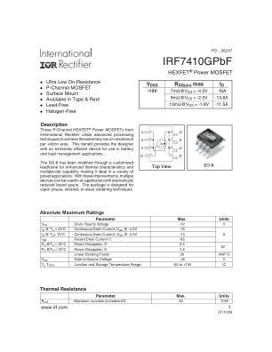 IRF7410G 数据手册首页