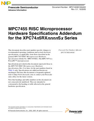 MPC7455ECS04AD 数据手册首页