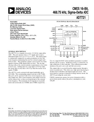 AD7721 datasheet cover page