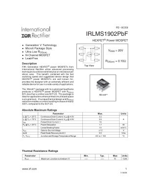 IRLMS1902 数据手册首页