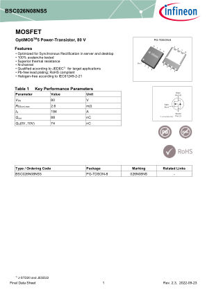 BSC026N08NS5 datasheet cover page