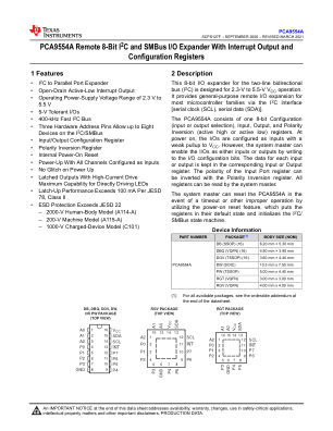PCA9554A datasheet cover page