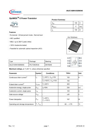 IAUC100N10S5N040 datasheet cover page