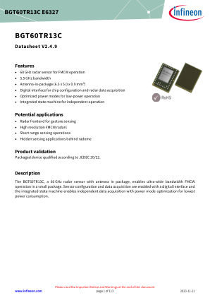 BGT60TR13C datasheet cover page