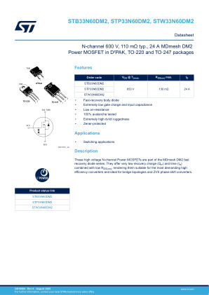 STB33N60DM2 datasheet cover page