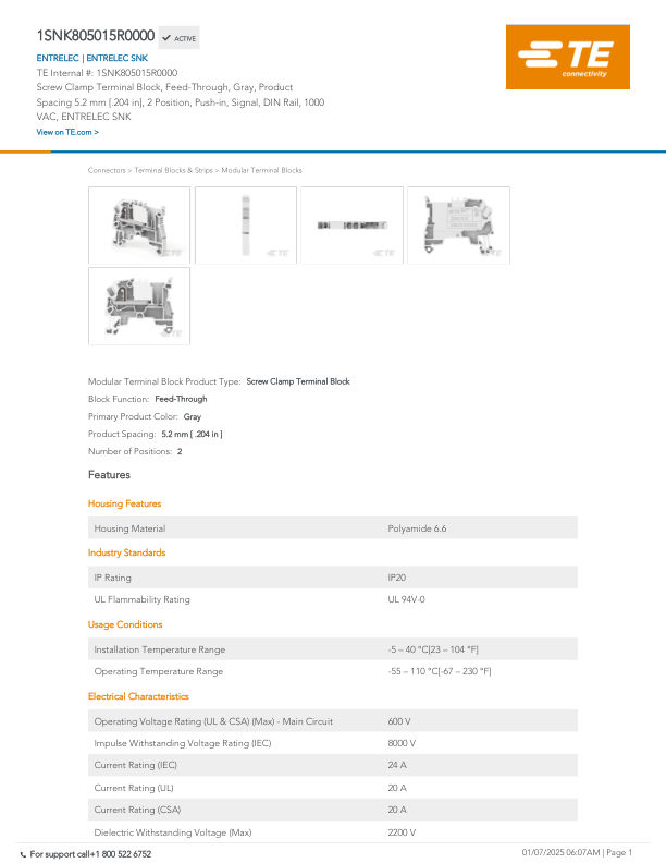 1SNK805015R0000 datasheet cover page