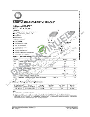 FQB27N25TM datasheet cover page