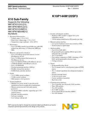 K10P144M120SF3 数据手册首页