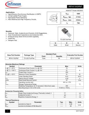 IRFI4110G 数据手册首页