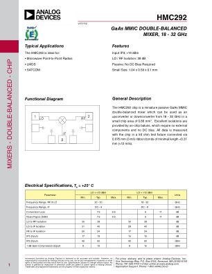 HMC292CHIPS datasheet cover page