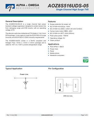 AOZ8S516UDS-05 datasheet cover page