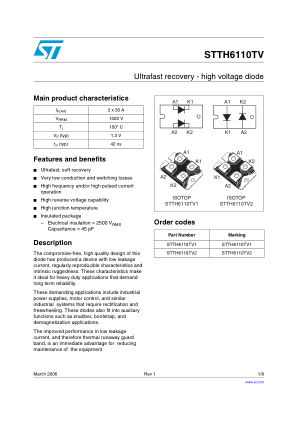 STTH6110TV datasheet cover page