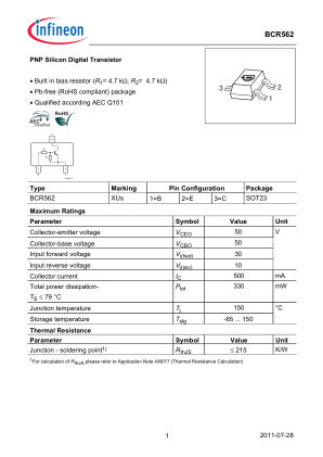 BCR562 datasheet cover page