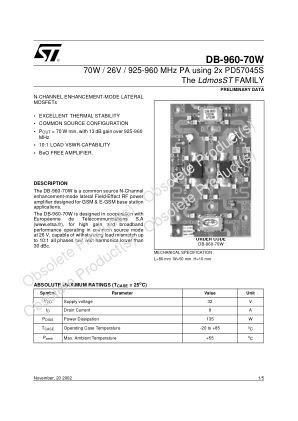 DB960-70W 数据手册首页