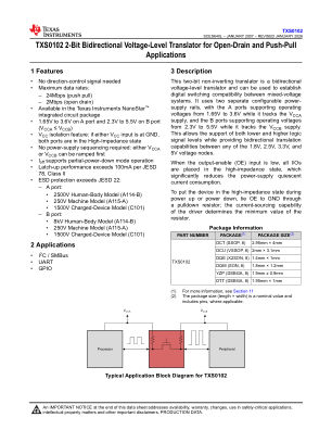 TXS0102 数据手册首页
