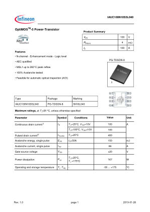 IAUC100N10S5L040 datasheet cover page